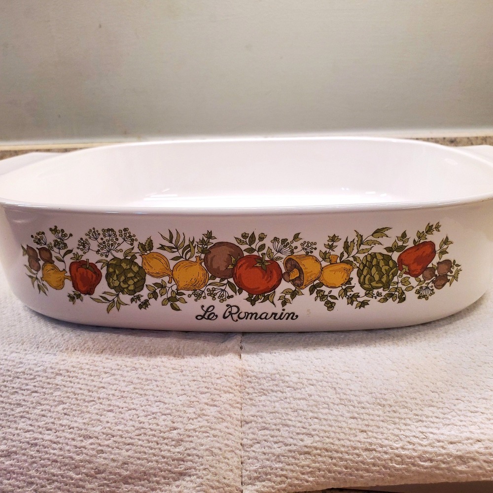 Corning Ware Casserole Dish Spice of Life A-10-B White Excellent Chrome Cradle - Picture 5 of 10